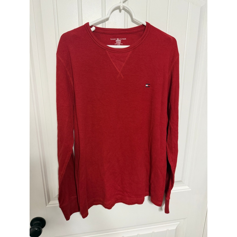 Tommy Hilfiger Thermal Top Mens XL Red Waffle Knit Long Sleeve Sleepwear EUC